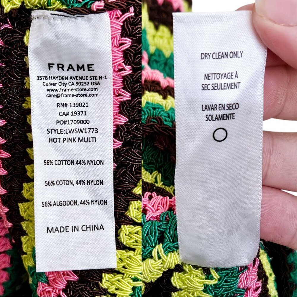 Frame x Julia Sarr Jamois Pink Green Striped Crochet Halter Mini Dress Size M - Picture 8 of 11